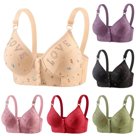 Womens Bras No Underwire Front Closure Bralettes for Women Push Up Padded Printed Wireless Bra