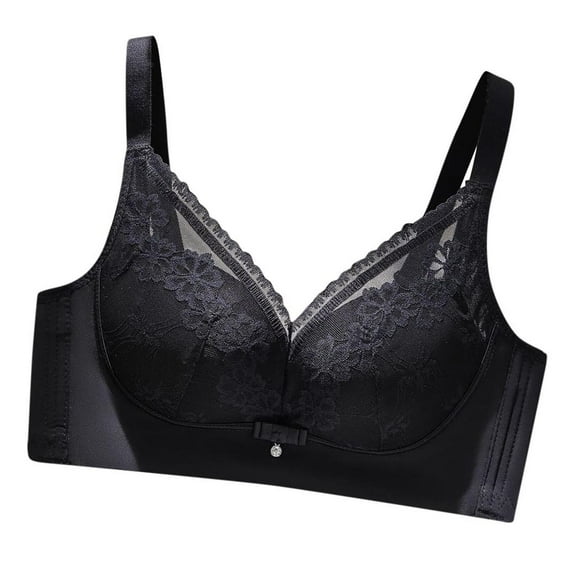 Womens Bras No Underwire Full Support Floral Lace Seamless Full Coverage Push Up No Underwire Soft Everyday Bra,Black 1,40 B