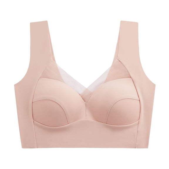 Womens Bras for Older Women Seamless Wireless Posture Correcting Push Up No Underwire Anti Sagging Full Coverage Ice Silk Bra Comfy Mesh Soft Padded Back Smoothing Bra, Beige XL