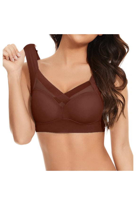 Womens Bras for Older Women Soft Seamless Wireless Posture Correcting Push Up No Underwire Anti Sagging Full Coverage Lightweight Supportive Lightly Sleeping Bra, Coffee 5XL