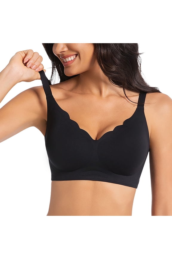 Womens Bras Seamless Jelly Strip Light Support Lift Comfort Wireless for T Shirt Soft Push Up Bras for Women Black S