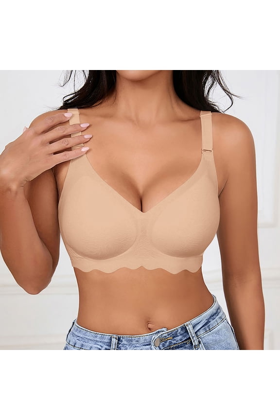 Womens Bras Seamless Soft Support Wireless Comfort Lightweight Lette with Lift Back Smoothing Design Bra for Women Beige L