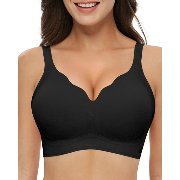 Women's Wireless Push Up Bra Seamless Sleep T-Shirt Everyday Bra with Full Coverage Support Bralette Comfort V Neck Soft Wirefree Bras