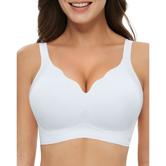 Women's Wireless Push Up Bra Seamless Sleep T-Shirt Everyday Bra with Full Coverage Support Bralette Comfort V Neck Soft Wirefree Bras