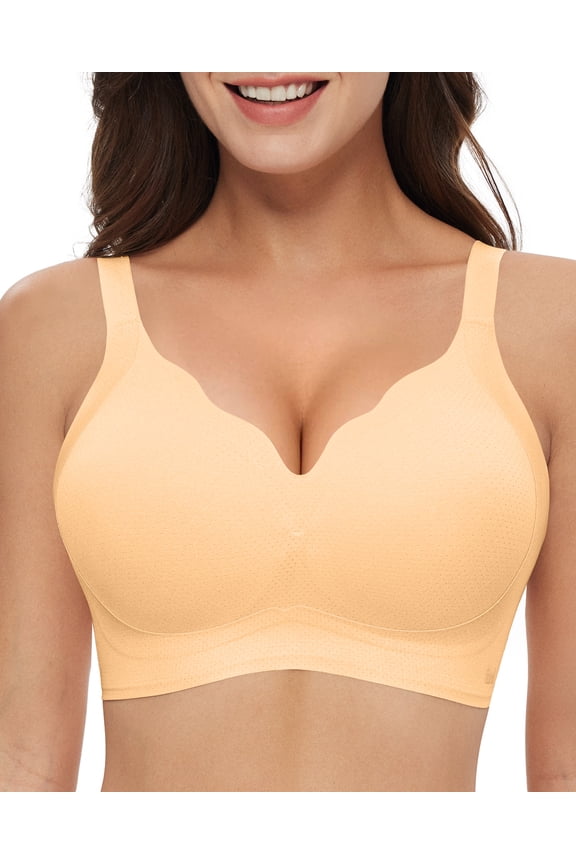 Women's Wireless Push Up Bra Seamless Sleep T-Shirt Everyday Bra with Full Coverage Support Bralette Comfort V Neck Soft Wirefree Bras