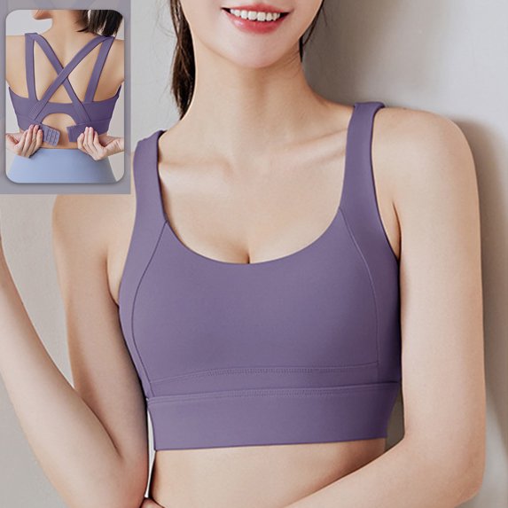 Womens Bras Sports Underwear New Fall Yoga Wear Thin Running Back Training Shock-proof Vest Peach Breasted Bra Sports Bra Purple M