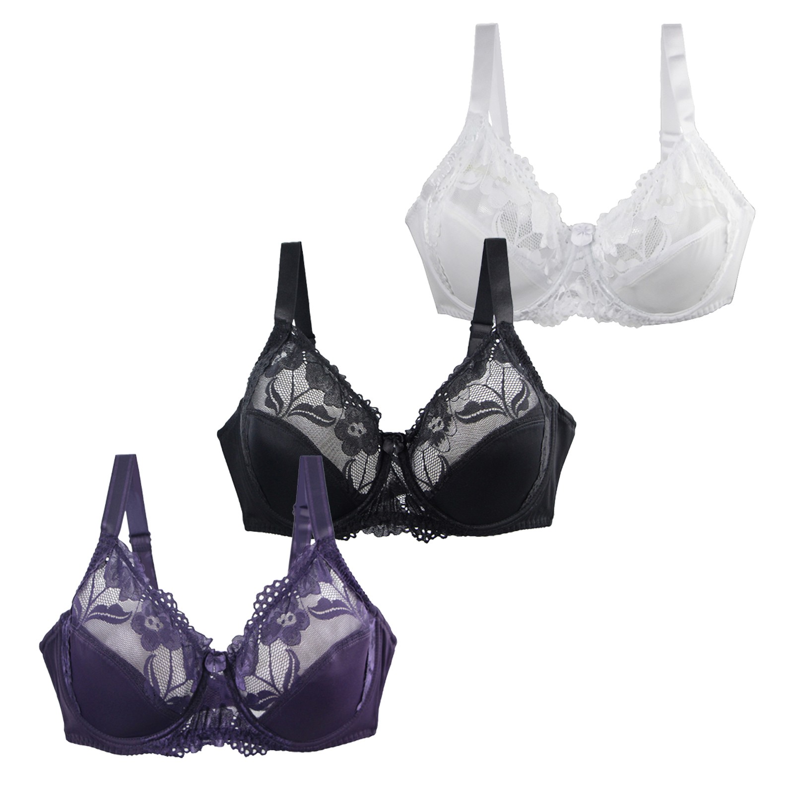 Womens Bras Spring Lace Plus Size Cup Lingerie Bra 3pc Sports Bras for ...