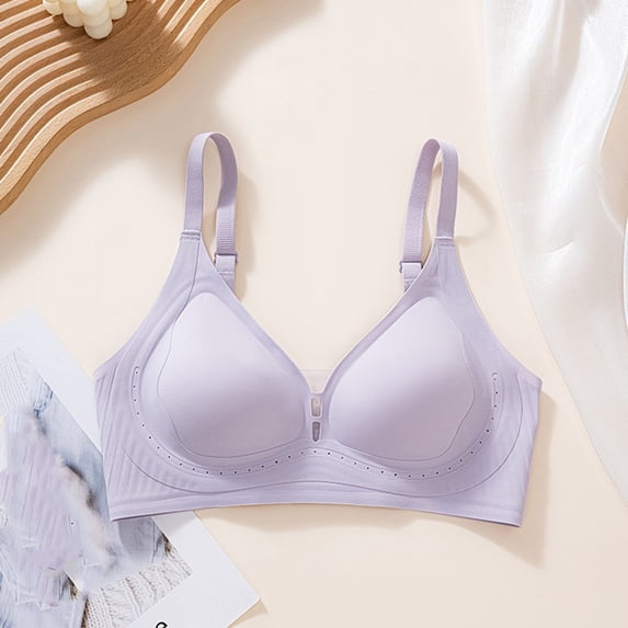 Womens Bras Underwire Plus Size Wirefree Bra, Womens Seamless Soft Comfortable Wireless Bras, Push up Support Full Cover T-Shirt Bralette Purple L