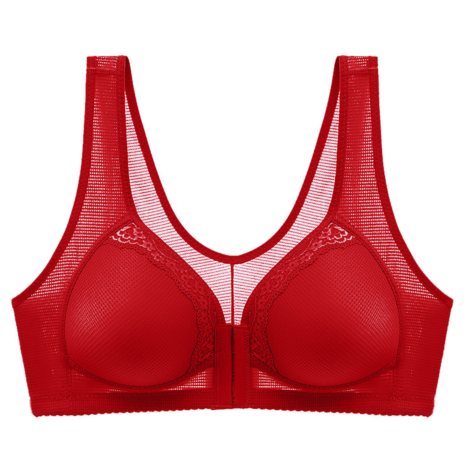 Vedolay Women's Full Cup Front Button Gathered Breathable Thin Sports Bra  Support Bras for Women(Red,40) 