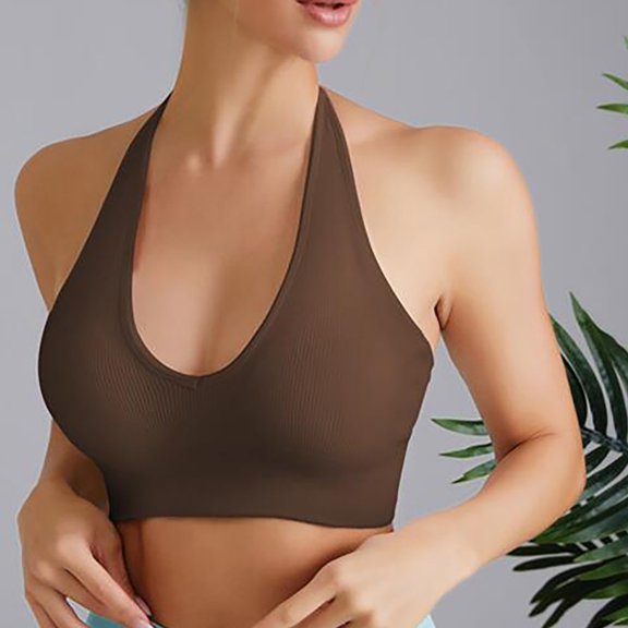 Womens Bras Women's-Shaped Sexy Cup Yoga Adjustable Back Wicking Sports Bra Wireless Bra Brown M
