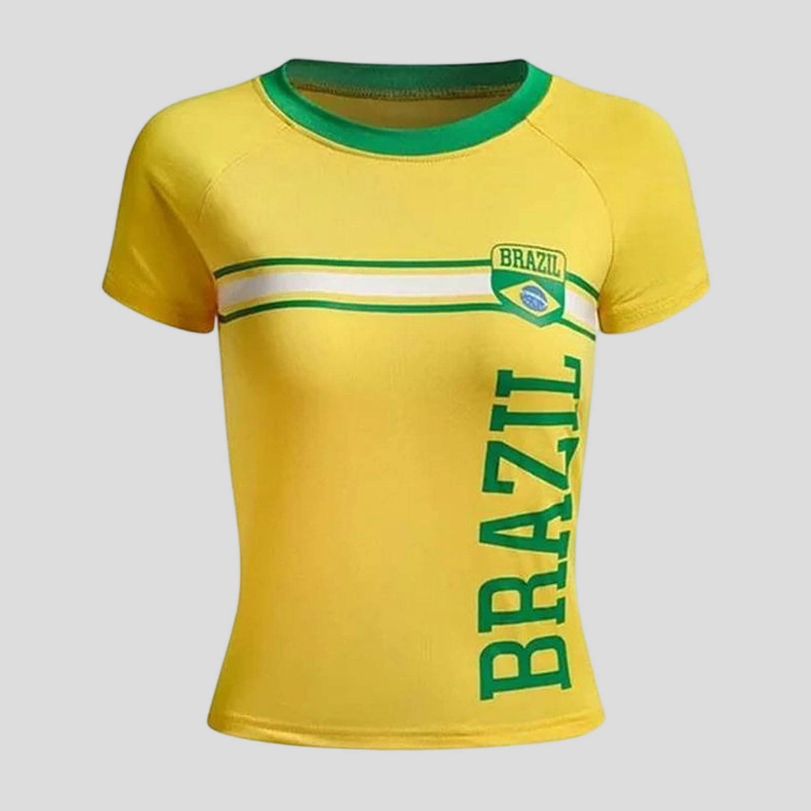 Womens Brazil Soccer Shirts Football Fans Short Sleeve Embroidered Letter Tee Cropped Fit Top Casual Summer Tops L