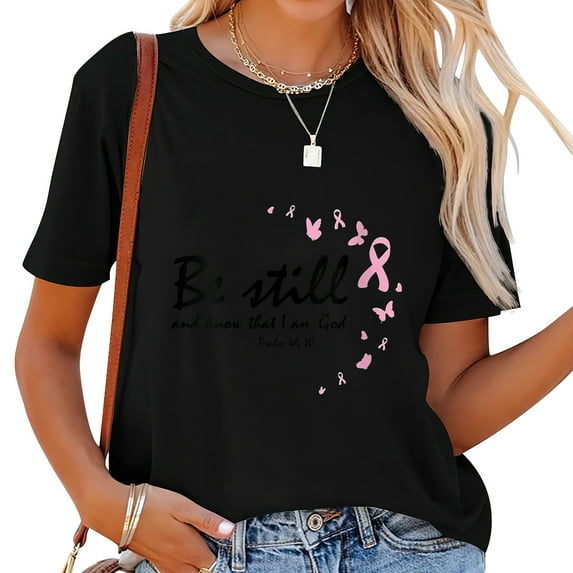 Womens Breast Cancer Awareness Gifts Mom Wife Daughter Sister Women Round Neck T Shirt Black