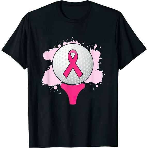 Womens Breast Cancer Awareness Golf Ball Pink Ribbon T-Shirt Black Medium