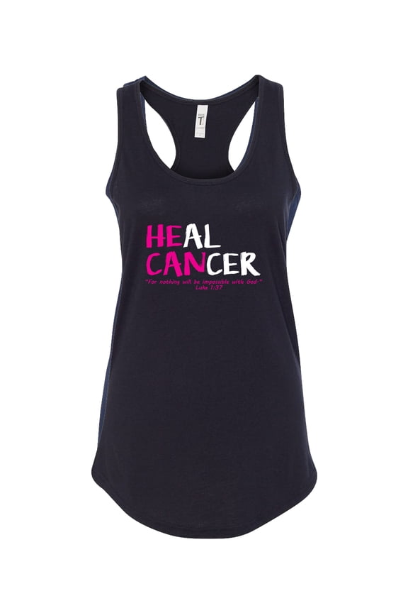Womens Breast Cancer Awareness Heal Cancer Pink Ribbon Athletic Racerback Tank Top-Black-xxl