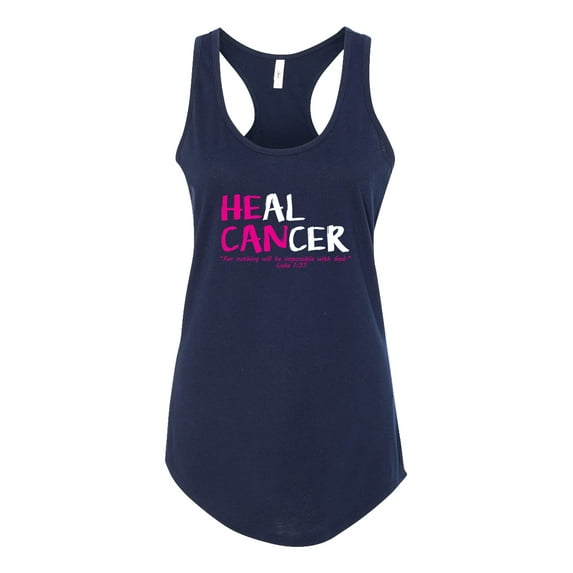 Womens Breast Cancer Awareness Heal Cancer Pink Ribbon Athletic Racerback Tank Top-Navy-small