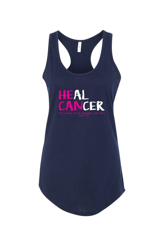Womens Breast Cancer Awareness Heal Cancer Pink Ribbon Athletic Racerback Tank Top-Navy-small