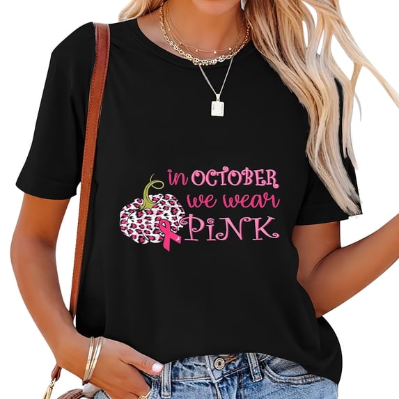 Womens Breast Cancer Awareness In October We Wear Pink Pumpkin T-Shirt Black
