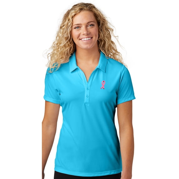 Womens Breast Cancer Awareness Patch Polo Shirt, Extra-Small Atomic Blue