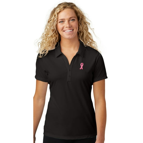Womens Breast Cancer Awareness Patch Polo Shirt, Large Black