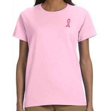 Womens Breast Cancer Awareness Ribbon Cotton Tee - Light Pink, 2XL