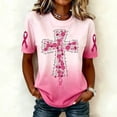 thumbnail image 1 of Womens Breast Cancer Awareness Shirt Short Sleeve Pink Ribbon Hummingbird Cross Floral Print T-Shirts Casual Support Warrior Crew Neck Tops, 1 of 5