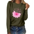 thumbnail image 1 of Womens Breast Cancer Awareness Shirts Women Pink Ribbons Graphic Tee Long Sleeve Tops Women's Casual Loose Long Sleeve T-shirt Ladies Crewneck Blouses Top , Army Green&S, 1 of 3