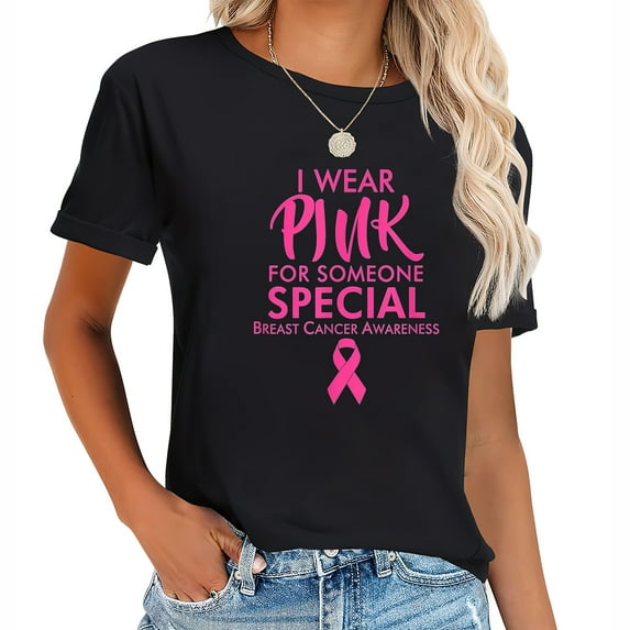 Womens Breast Cancer Awareness T Shirt Black 2X-Large