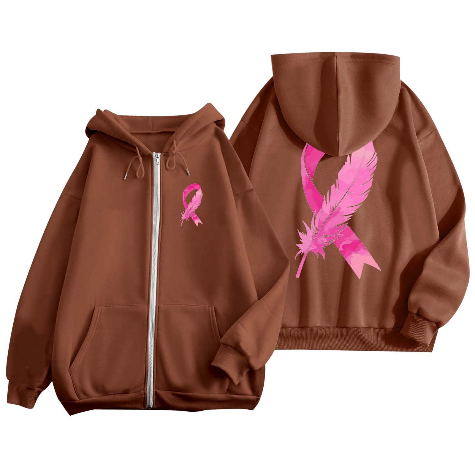 Womens Breast Cancer Hoodies Zip Up 2026 Long Sleeve Casual Jackets ...