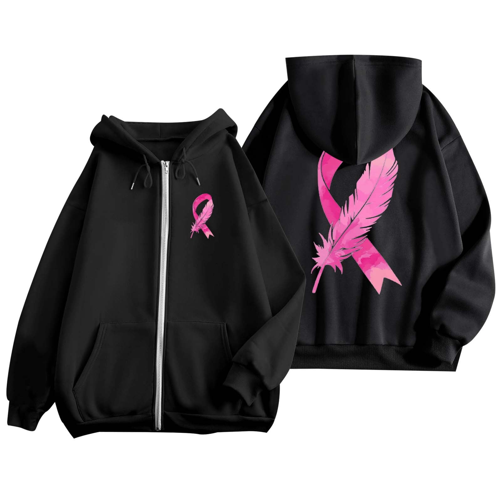 Womens Breast Cancer Hoodies Zip Up 2026 Long Sleeve Casual Jackets ...