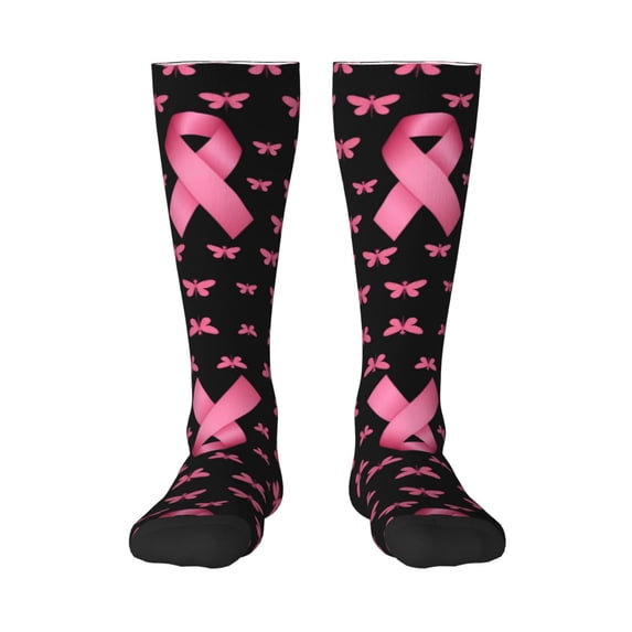 Womens Breast Cancer Ribbon Dragonfly Knee High Socks Comfy Thermal Boot Long Socks