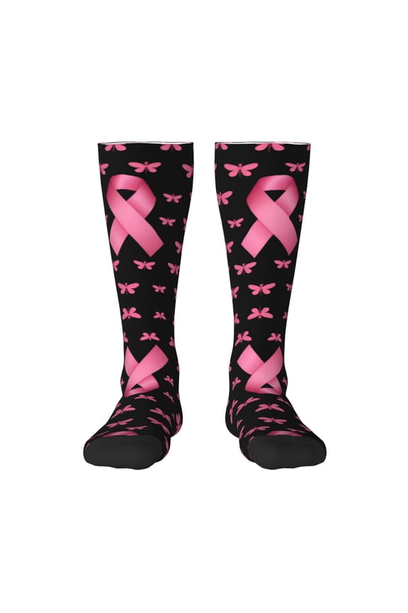 Womens Breast Cancer Ribbon Dragonfly Knee High Socks Comfy Thermal Boot Long Socks