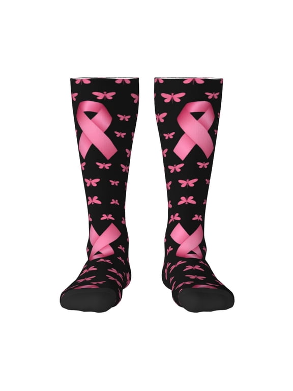 Womens Breast Cancer Ribbon Dragonfly Knee High Socks Comfy Thermal Boot Long Socks