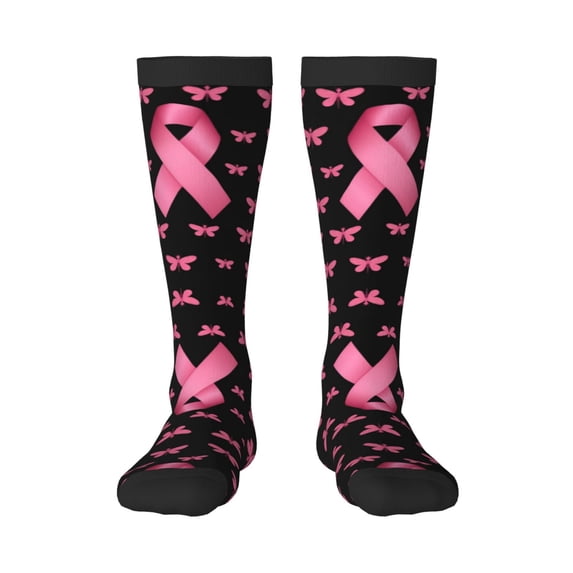 Womens Breast Cancer Ribbon Dragonfly Knee High Socks Comfy Thermal Boot Long Socks