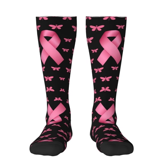 Womens Breast Cancer Ribbon Dragonfly Knee High Socks Comfy Thermal Boot Long Socks