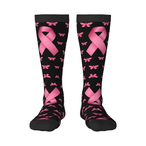 Womens Breast Cancer Ribbon Dragonfly Knee High Socks Comfy Thermal Boot Long Socks
