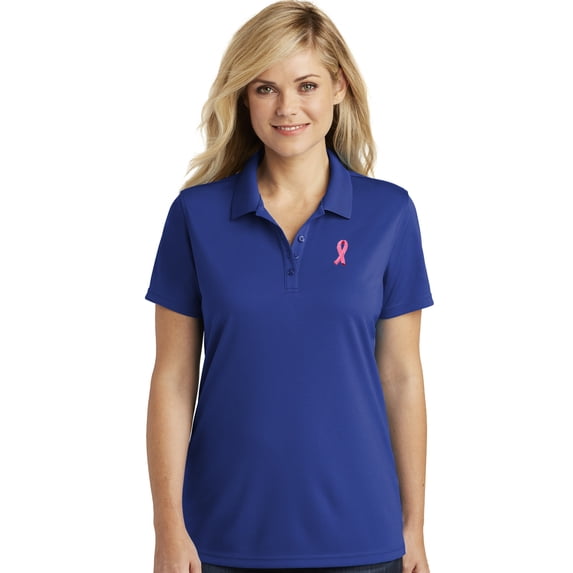 Womens Breast Cancer Ribbon Patch Moisture-Wicking Polo Shirt, 2XL True Royal Blue
