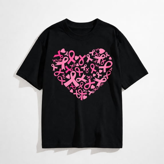 Womens Breast Cancer Shirts Heart Pink Ribbon Tshirt Cancer Awareness Tee Tops
