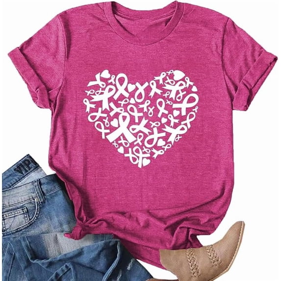Womens Breast Cancer Shirts Pink Ribbon Cure Breast Cancer Awareness Tshirts Short Sleeve Tops