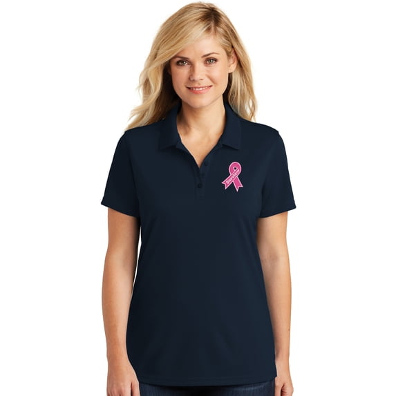 Womens Breast Cancer Survivor Ribbon Patch Moisture-Wicking Polo Shirt, Large River Blue