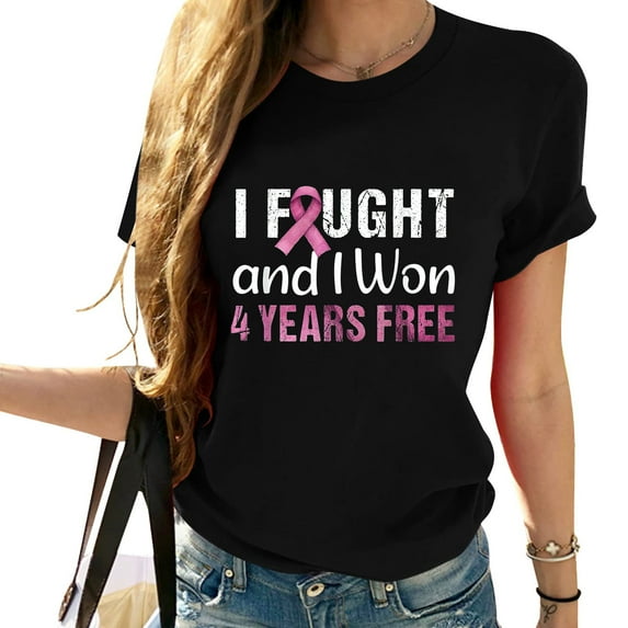 Womens Breast Cancerversary 4 Years Free I Fought And I Won Cancer T Shirt Black 2X-Large