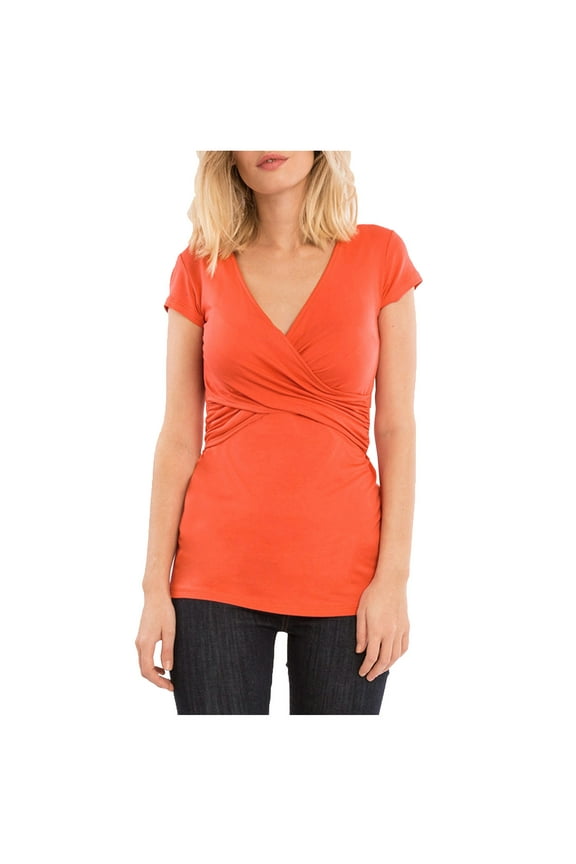 Womens Breastfeeding Short Sleeve Shirt Wrap V Neck Nursing T-Shirt Casual Stretch Solid Color Maternity Tops Summer Clothes