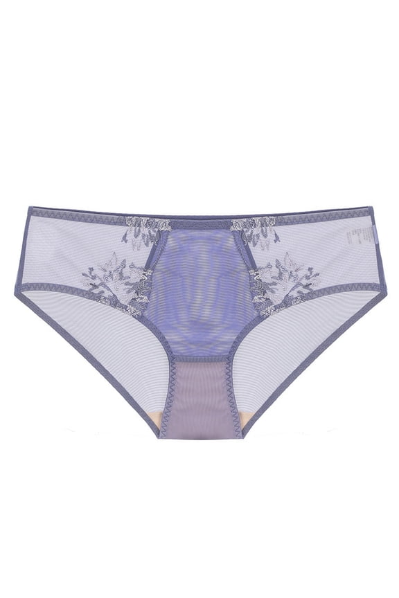 Womens Breathable Briefs - Sheer Embroidered Mid Rise Underwear, Soft Mesh Everyday Panties, Purple (Size S-XL),Size XL