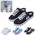 thumbnail image 1 of Womens Breathable Canvas Mule Sneakers,Lace-Up Design Slip-On Flat Shoes, Comfortable Casual Daily Walking, 1 of 5