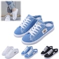 thumbnail image 1 of Womens Breathable Canvas Mule Sneakers,Lace-Up Design Slip-On Flat Shoes, Comfortable Casual Daily Walking, 1 of 5