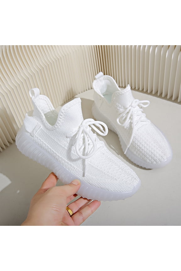 Womens Breathable Fly-Woven Versatile Sports Shoes Casual Platform White Shoes
