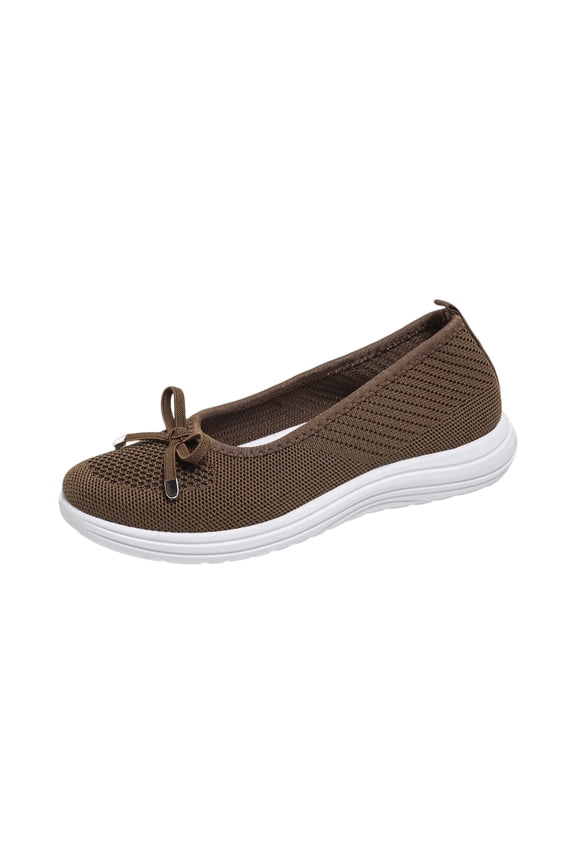 Womens Breathable Knit Mesh Slip On Loafers Casual Bow Ballet Flats Shoe Comfortable Round Toe Lightweight Orthopedic Low Top Nurse Walking Shoe, 36