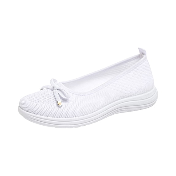 Womens Breathable Knit Mesh Slip On Loafers Casual Bow Ballet Flats Shoe Comfortable Round Toe Lightweight Orthopedic Low Top Nurse Walking Shoe, 40
