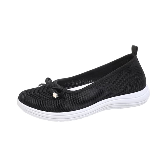 Womens Breathable Knit Mesh Slip On Loafers Casual Bow Ballet Flats Shoe Comfortable Round Toe Lightweight Orthopedic Low Top Nurse Walking Shoe, 41