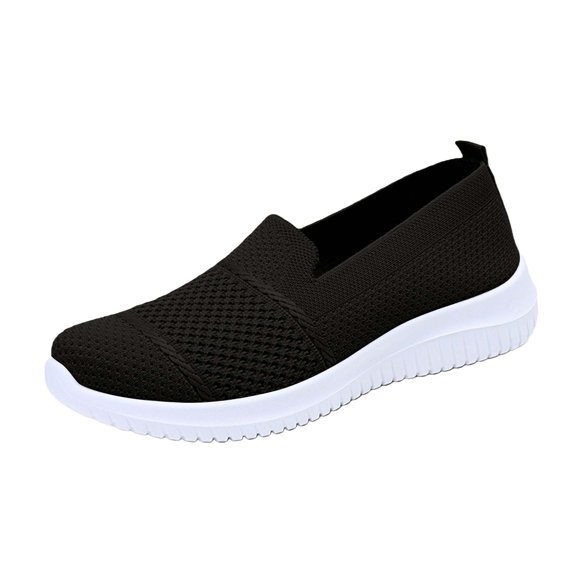 Womens Breathable Knit Slip On Shoes, Lightweight Flat Casual Walking Sneakers