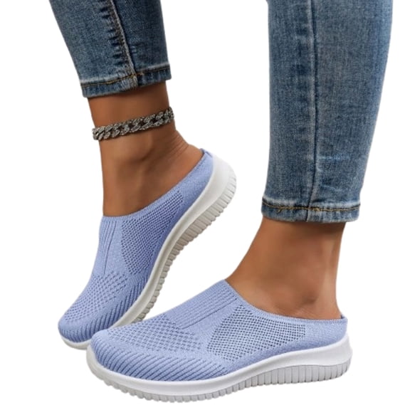 Womens Breathable Knit Slip-On Walking Shoes Comfortable Summer Slip on Loafers Width Orthopedic Casual Backless Sneakers Dressy Flat Clogs Tennis Mules and Slide in with Arch Support,Light Blue#38